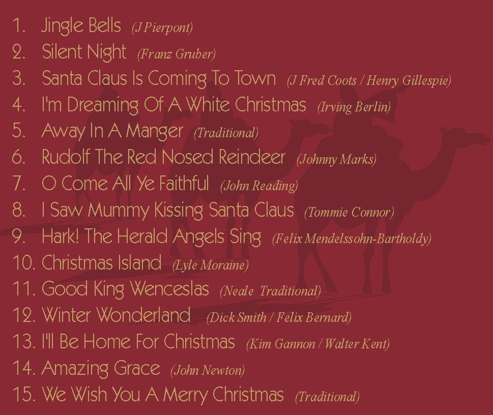 List of Christmas songs on the 'CELEBRATE CHRISTMAS WITH JOHN SIDNEY' CD