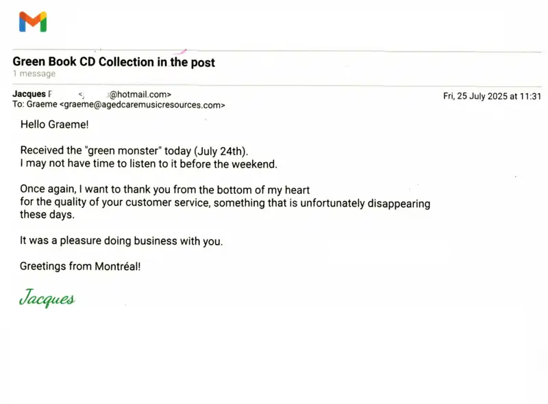 TESTIMONIAL - Email from Jacques in Montreal, Canada